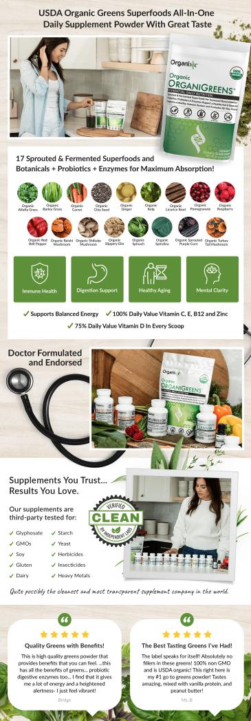 Organixx Greens Superfood Powder with Probiotic Digestive Enzymes, Gluten Free, Vegan, Daily Super Greens Powder Supplement Drink Mix for Gut Health, Immune Support & Energy, Organic, Non GMO, 10 oz Organixx Greens Superfood Powder with Probiotic Digestive Enzymes, Gluten Free, Vegan, Daily Super Greens Powder Supplement Drink Mix for Gut Health, Immune Support & Energy, Organic, Non GMO, 10 oz