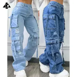 2026 New Fashionable Solid Color All-Matching plus Size Waist Multi-Pocket Cargo Trousers Women Pants Jean