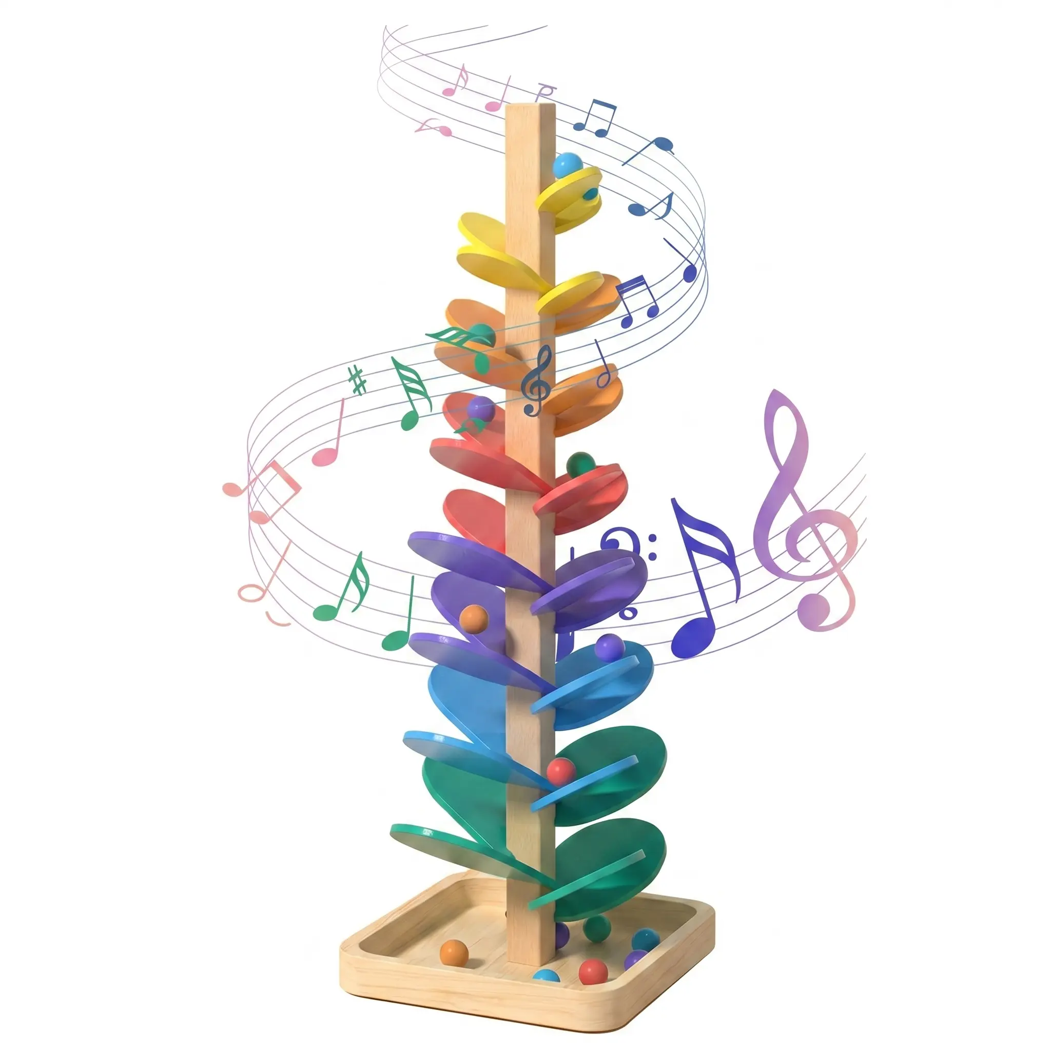 Rainbow Music Tree Wooden Marble Run Toy | Large 3cm Safety Marbles Wooden Sound Tree | Montessori Sensory Educational Toys for Toddlers Kids Boys Girls Birthday Gift (70cm)