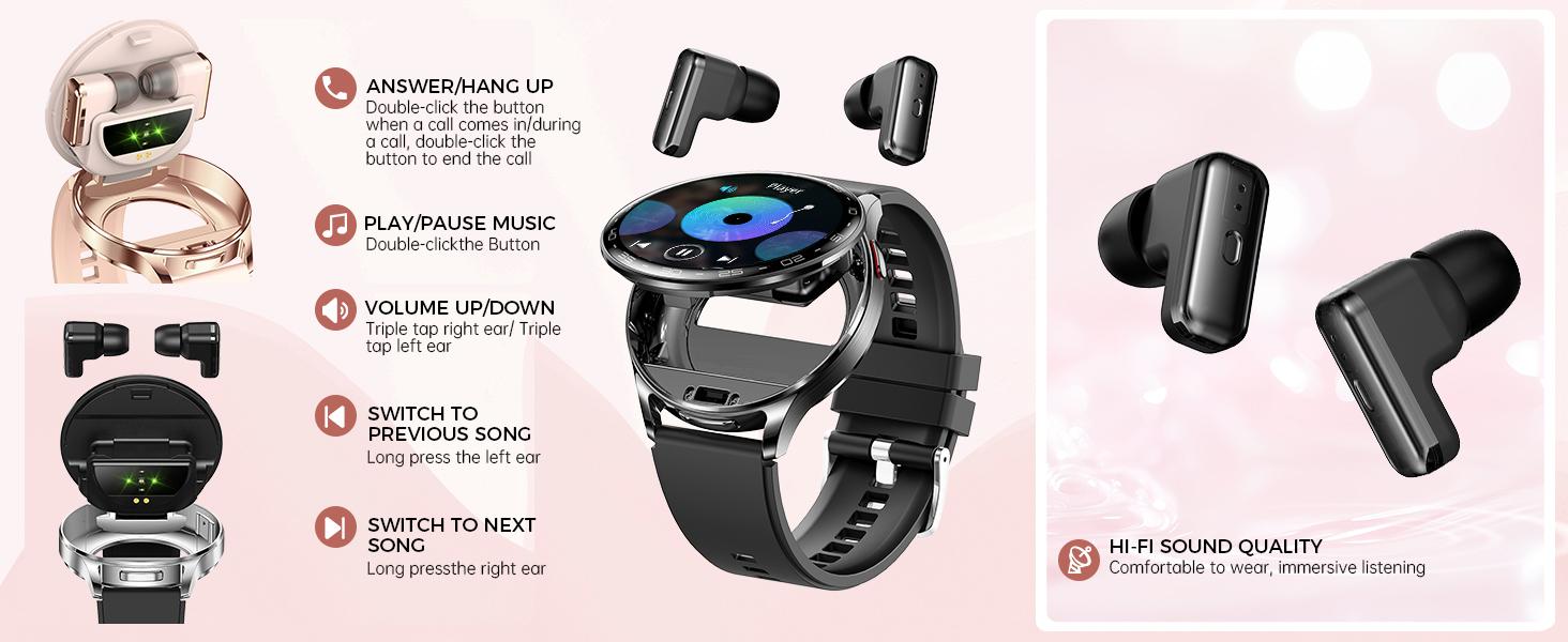 Multifunctional Smart Watches for Women Men with Earbuds & Shell Strap, Wirelss Calls(Answer&Make), 1.39'' HD Screen Smartwatch with IP67 Waterproof Muisc Player Magenatic Charging for iOS Android Smartphones for Holiday Gifts