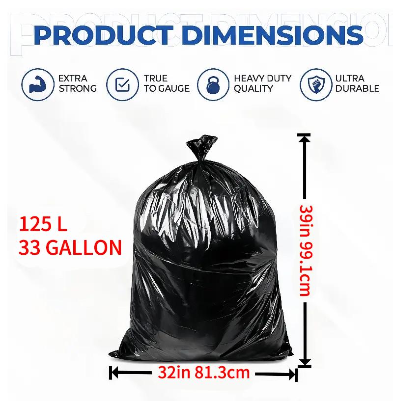 MegaFlex 60 Bags 33 Gallon Disposable Large Garbage Puncture Tear Resistant Trash Bags Durable Leak Proof Easy To Use For Industrial Garden Home And Commercial Use