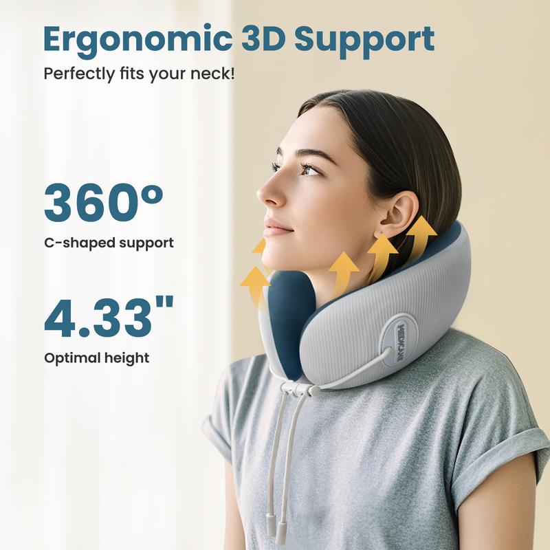 Heated Massage Travel Neck Pillow – Memory Foam Neck Support for Airplane, Car & Long Trips – Travel Essentials for Comfort and Relaxation Christmas gifts for family