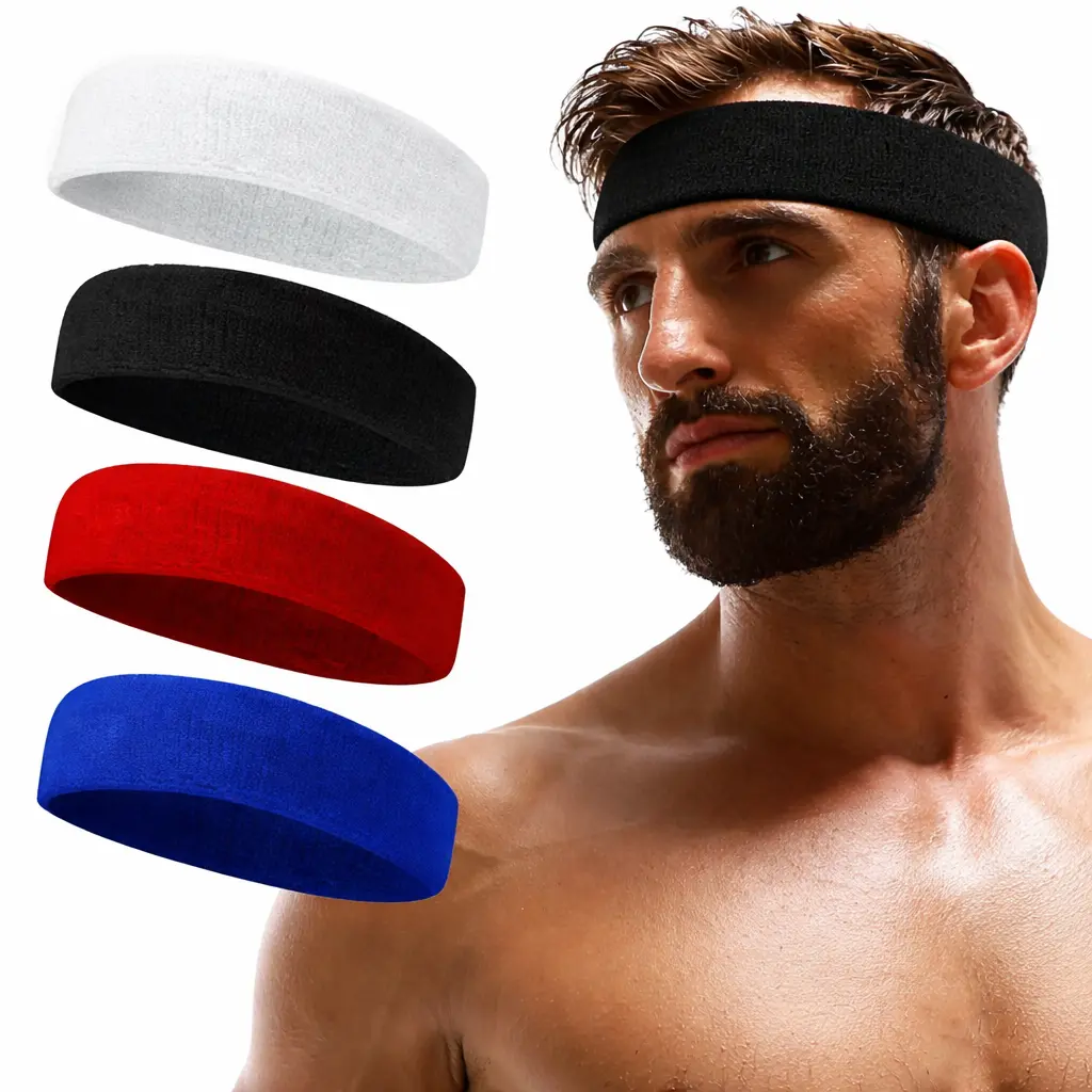 4 Pieces Per Set Terry Cloth Sports Sweatband for Men & Women Moisture Wicking Headband for Gym Basketball Running Sports Terry Cloth Headband - Workout Sweatband