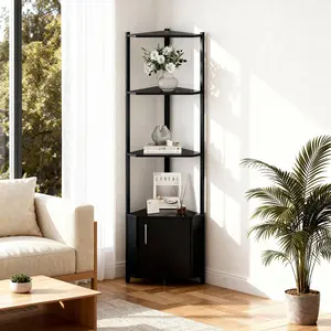 Garvee 5 Tier Corner Shelf Stand, 57” Tall Metal Frame Corner Shelf with Wood Shelves, Standing Shelf Organizer for Living Room, Bedroom, Kitchen, Bathroom | Wall Corner Storage Rack for Home Office, Entrywa