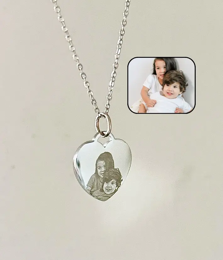 Custom Heart Picture Photo Necklace - Custom Made Jewelry Pendant, Personalized Engraved Portrait Locket, Sentimental Memorial Mama Necklace for Mom, Wife