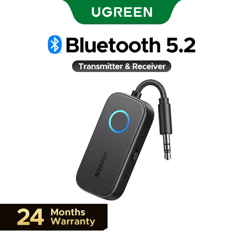 UGREEN 2-in-1 Bluetooth 5.2 3.5mm Audio Transmitter & Receiver Adapter for Airpods, Headphones, TV, Vehicle Accessories, 24 Months Warranty, Compatible with MP3 Devices, Ideal for Flight Use, Multifunction