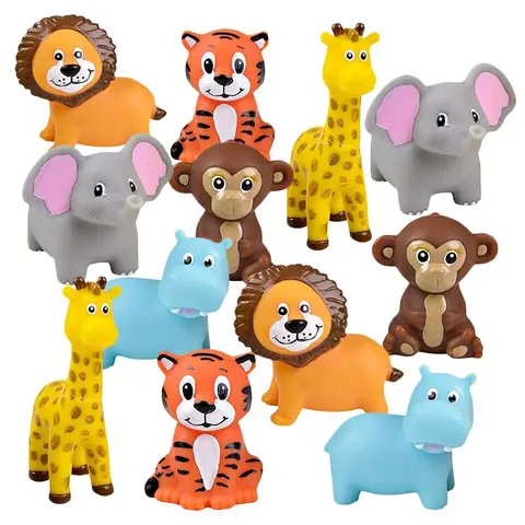 ARTCREATIVITY 12-Pack Zoo Animal Squishies - 2in Kid-Safe Vinyl Stress Relief Fidgets, Decompression Toys, Toddler Learning Tools, Cake Toppers, Safari Themed Squirt Toys, Squishies Stress Relief