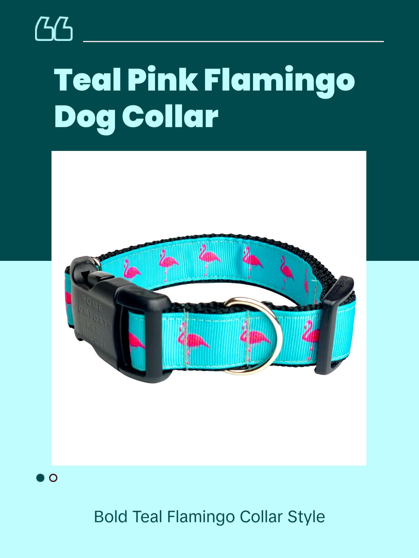 Teal Pink Flamingo Dog Collar