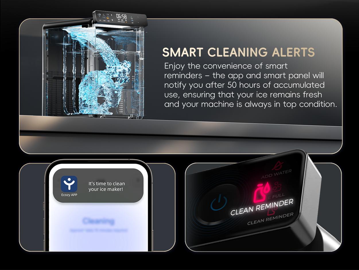 ecozy Nugget Ice Maker Countertop, Smart Pebble Ice Machine with APP Control, 44 lbs/24H Soft Pellet Chewable Ice with Self-Cleaning, Stainless Steel