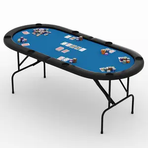 Garvee 8-Player Oval Poker Table – 71'' Folding Casino Card Game Table with Padded Rails, Plastic Cup Holders, and Collapsible Legs for Texas Holdem & Blackjack