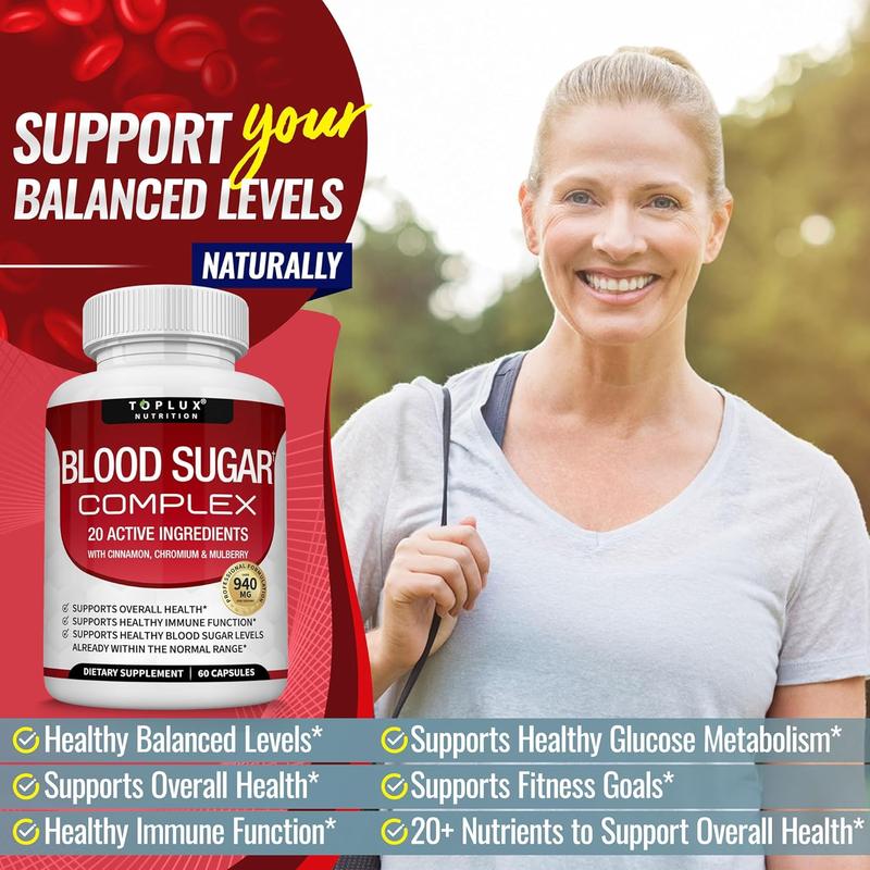 3 Bottles of Healthy Blood Sugar Complex 20 Vitamins & Minerals Support Overall Health,Capsules with Chromium Cinnamon ,edible blood sugar balance health,gym edible dietary,60 capsule healthcare fitness dietary