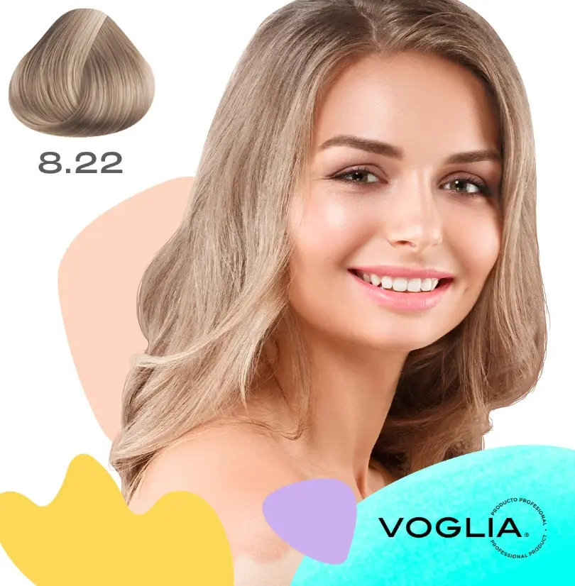 Voglia Cream Hair Color 8.22 Light Pearl Blonde, 90ml Easy-Apply Dye for All Hair Types