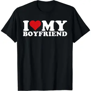 [100% Cotton] I Love My Boyfriend Heart Print T-Shirt For Couple Goals.