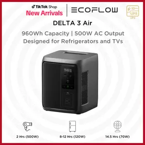 EcoFlow DELTA 3 Air (10ms UPS) Portable Power Station, 960Wh, Portable Power Station, Designed for Refrigerators and TVs, Outdoor, Power Backup