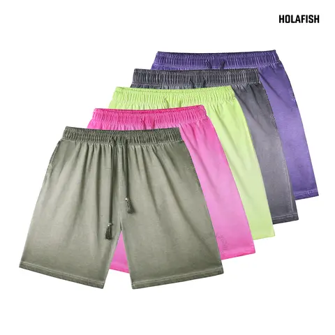 Holafish Women's Clothing Vintage Washed 100% Pure Cotton Knitting Fabric H-Type Loose Crop Washed Out Shorts - Solid Color, Above Knee, Pockets, Easy Styling Streetwear Bottoms for Casual, Beach Use (Pairs with Dress, Tee)