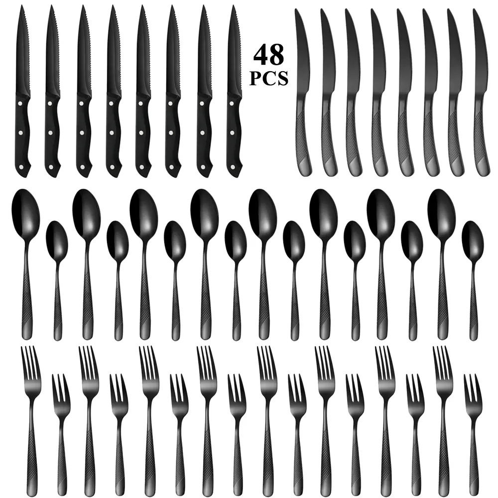 48-Piece Hammered Silverware Set for 8,18/10 Stainless Steel Modern Flatware Set,Unique Cutlery Set Spoons and Forks Set,Mirror Polished,Dishwasher Safe
