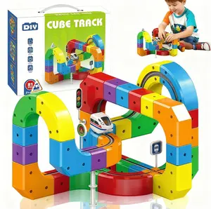 Electric Magnetic Train Track Sets,Building Toy Train Track，Magic Cars Sets,Gravity Defying 3D Embedded Layouts & Motorized Car,for 3-7 Years Old Toddler Boys and Girls Birthday (123PCS-Two Cars)