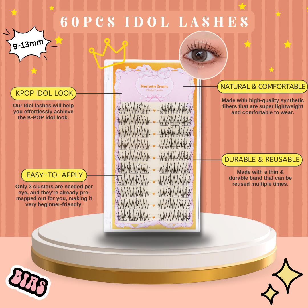 Ninetynine Dreams 60PCs idol Lashes | Natural K-Pop Style False Eyelash Clusters — Soft Lightweight Reusable Ultra-Thin Band Waterproof Long-Lasting 9-13mm C+ Curl Pre-Mapped Beginner Friendly Everyday Lashes For Natural Day-To-Day Makeup