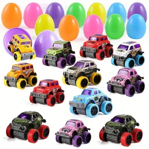 12 Pcs Easter Eggs Filled with Pull Back Monster Cars, Easter Trucks Cars for Kids Egg Hunt, Basket Stuffers Filler and Classroom Prize Supplies, Easter Party Favors Bulk, Multi-Item Party Favor Packs