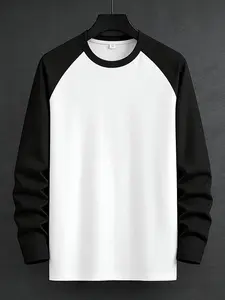 Men's fashionable casual round neck hoodie, contrasting color Raglan hoodie for spring and autumn, men's clothing