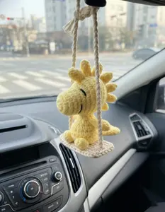 Crochet Woodstock Car Hanging, Cute yellow Bird Amigurumi Mirror Charm, Plush Woodstock Car Accessory Gift for Him Her, Car Decor