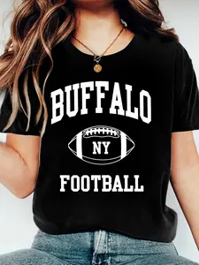 "BUFFALO" Rugby Loose Casual T-Shirt: Cotton summer short sleeve, "BUFFALO" rugby element design, loose fit, exclusive for sports fans;