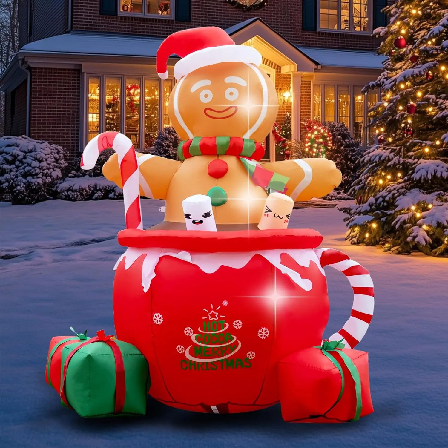 Gardwin 6ft LED Gingerbread Mug Inflatable Christmas Decoration - Outdoor Yd Decor, Indoor Garden & Lawn Party Use (Clearance, Built-in Lights), Water Proof