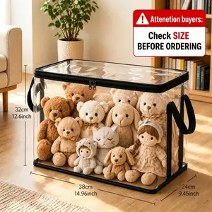 1/2PCS Black PVC Stuffed Animal & Doll Storage Box with Handle, 14.96" * 9.45" * 12.60" – Dustproof Durable Toy Organizer for Kids’ Room, Playroom, Living Room, Birthday Gift