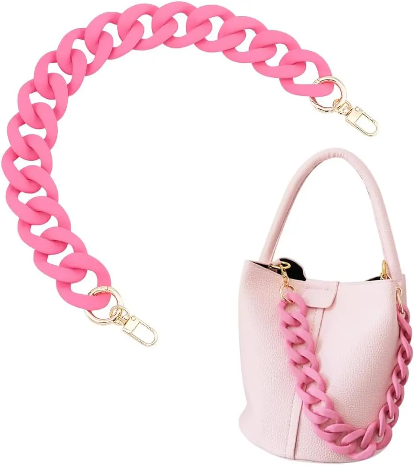 18 Inch Pink  Bag Strap, 1.3 inch Wide Purse Charm Decorative Bag Chain Flat Strap Purse Replacement Chain with Golden Buckles for Handbag Wallet Crossbody Shouder Bags