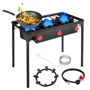 Bestfire 225K BTU Triple Burner Stove: High-Pressure Portable Camping Stove with Detachable Legs for BBQ, Baking, and Frying propane power backyard cooking