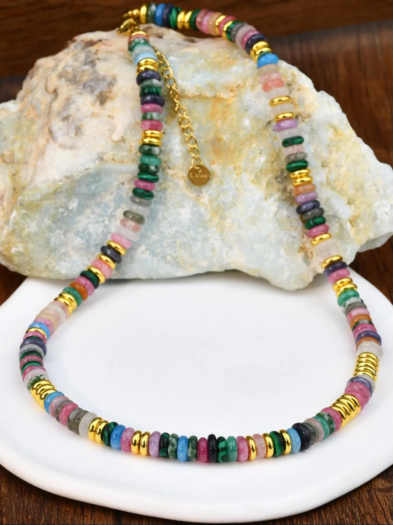 Natural Stone Beaded Necklace, Boho Style Jewelry for Women, Fashion Accessory for Party & Daily Wear, Jewelry for Birthday Gift, Modern Versatile Accessories, Daily Versatile Chain