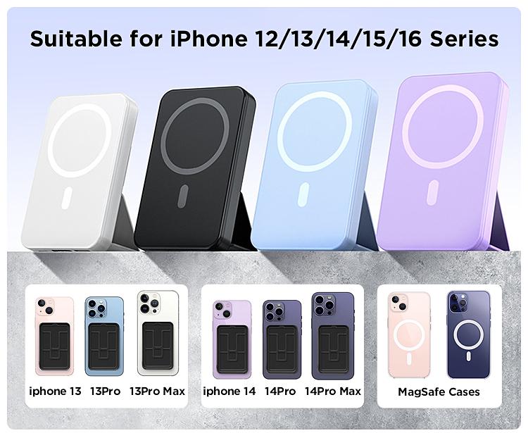 Magnetic Power Bank 10000mAh Wireless Portable Charger with USB-C Cable LED Display Foldable Battery Pack for iPhone17/ 16/15/14/13/12/Pro/Pro Max Series Charging Compact Silicone Black