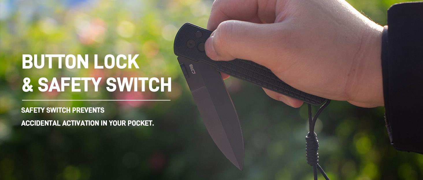 CJRB Locust Tool Knife for Men with 3.15'' AR-RPM9 Steel Blade and G10 Handle, Button Lock with Safety Switch EDC Knife for Camping and FathersDayGift