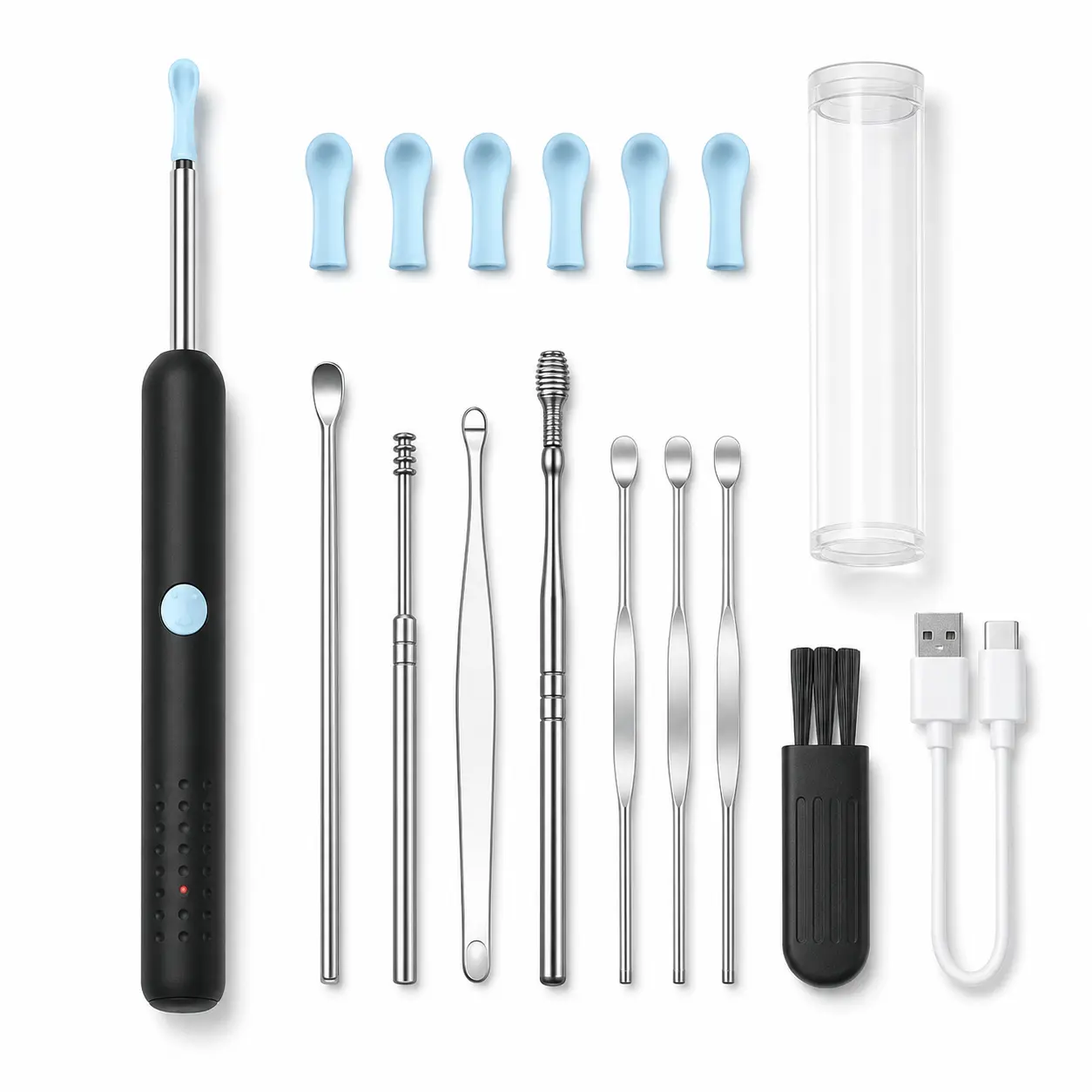 9 Pcs HD Camera Ear Cleaning Kit - 1920P Smart Earwax Cleaner, 7 Metal Ear Spoons, 6 Silicone Tips Earpick Set for Personal Care Hygiene Home Essentials, Daily Use