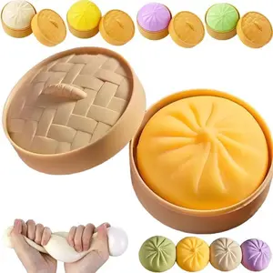 Giant Glitter Dumpling Squishy Toy Jumbo Rainbow Stress Ball for Adults Colorful Soft Squeeze Decompression Dough Cute Anxiety Relief Fidget Toys Bun with Food Steamer Stretchy Toys
