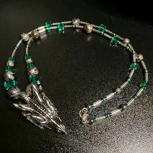 Gabriela Haller HigherKii Artique Emerald Dragon Jewelry Set with beaded necklace, bracelet, and earrings