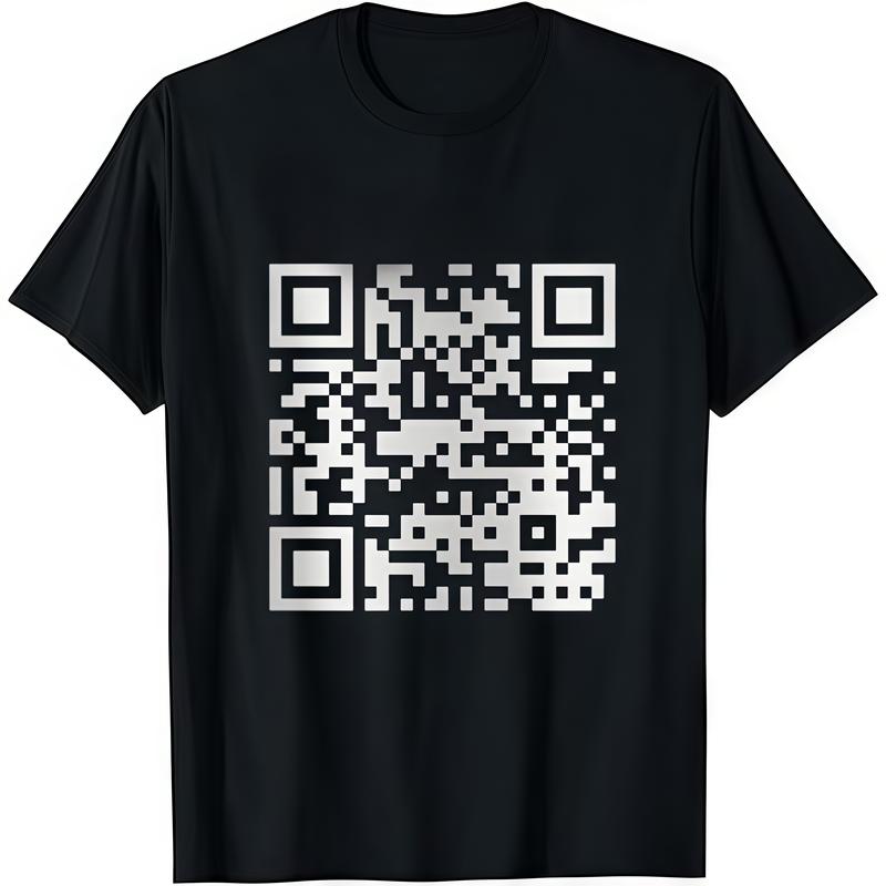 Funny FU QR Code T-Shirt Black Cotton Crew Neck Short Sleeve Casual Graphic Tee for Men Comfortable Versatile Everyday Wear Soft Stylish Streetwear Top