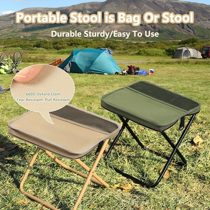 Foldable Backpack Stool, Portable Mini Outdoor Camping Folding Seat with Adjustable Shoulder Strap, Compact Ultra-Lightweight Collapsible Chair for Mountaineering, Hiking, Fishing
