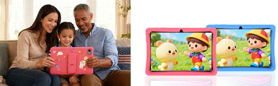 Redbeat B2 tablet for kids, 10.1-inch Android 15 (4+12ext)GB + 64GB, 5G, WIFI, parental controls, protective case, dual cameras, child protection, eye protection, eco-friendly materials, Christmas gift.