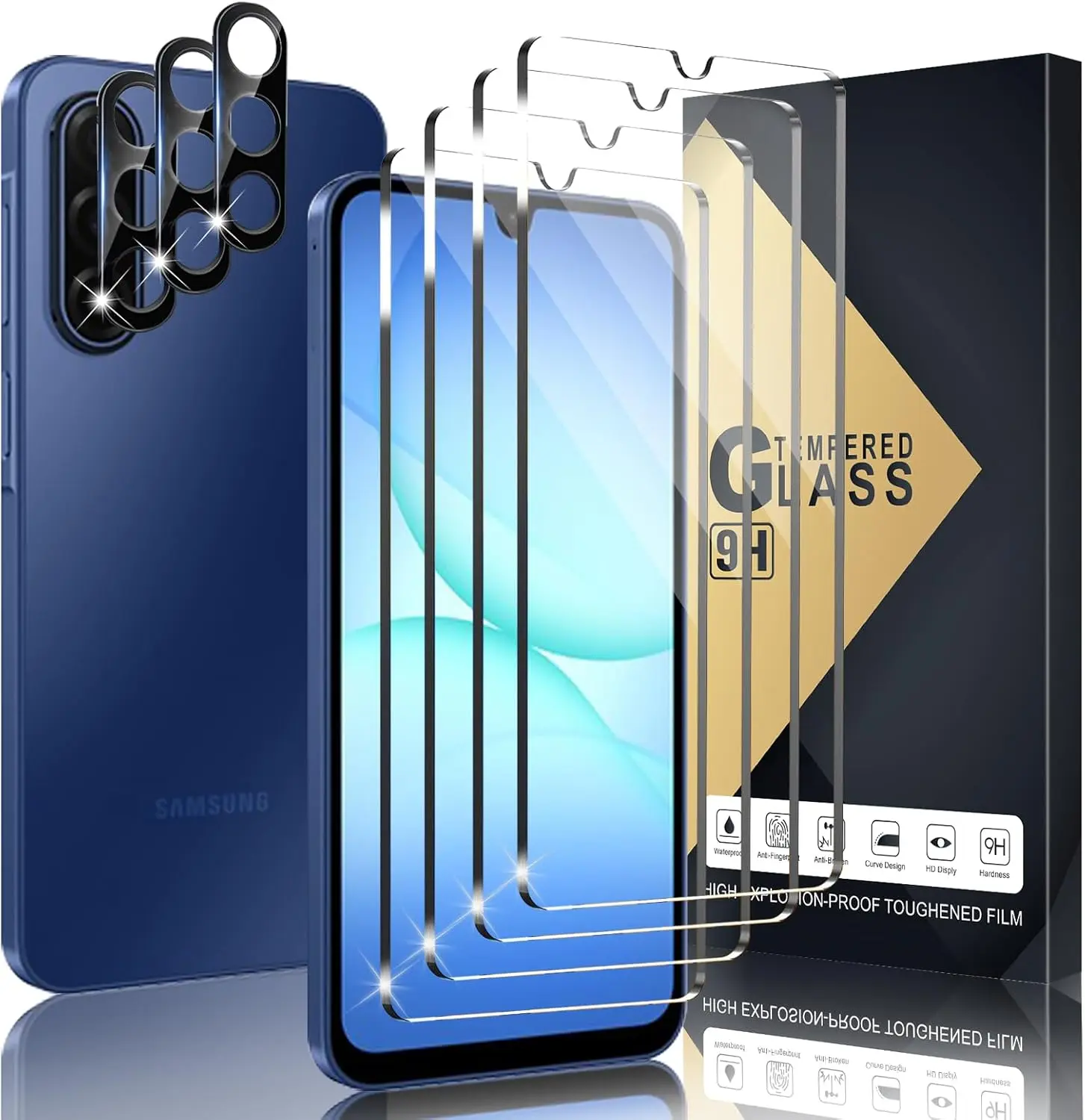 4+3 Pack Screen Protector Compatible with Galaxy A17, 4 Tempered Glass with 3 Camera Lens Protectors, High Clarity, Anti-Shatter, Bubble Free, Scratch Resistant