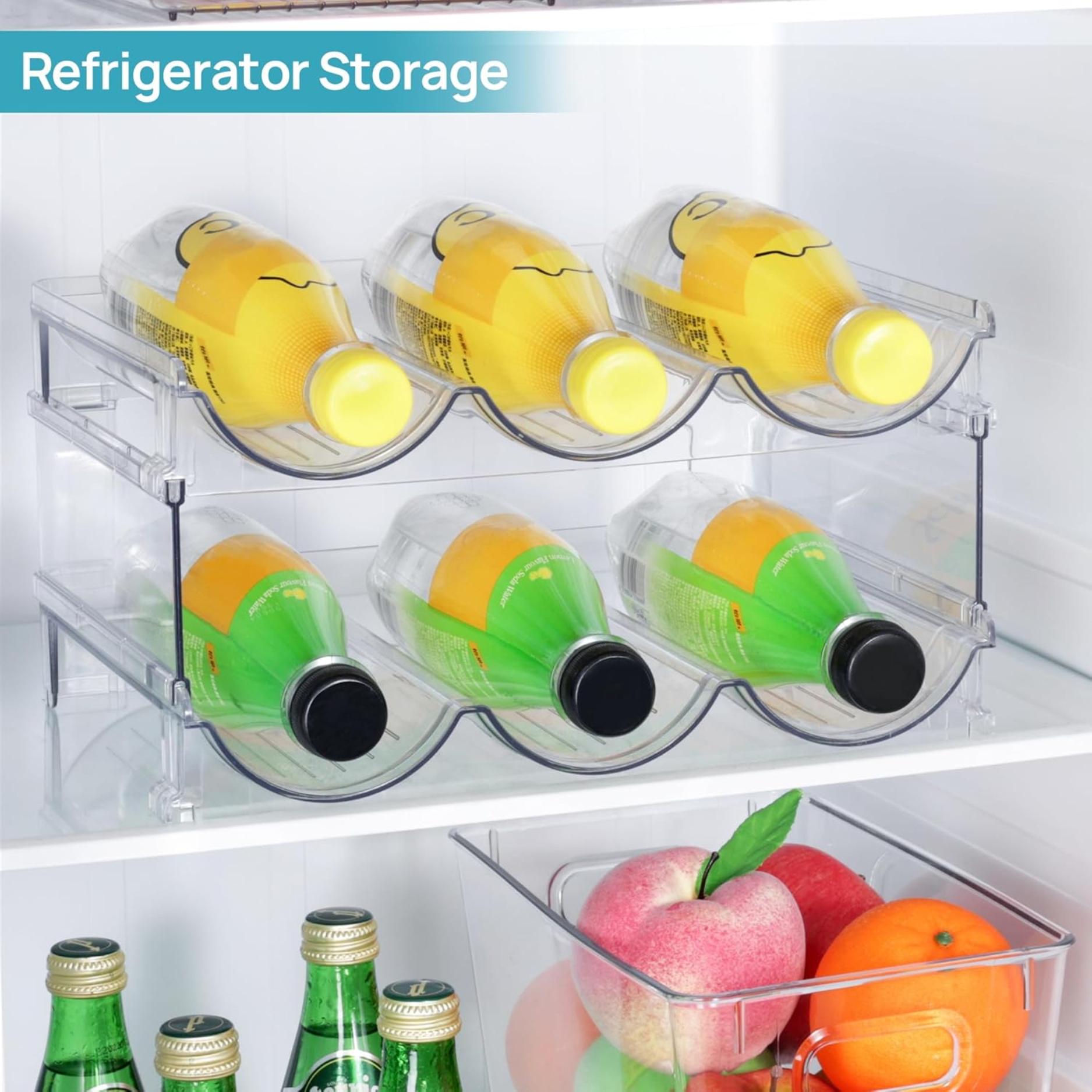 Stackable Water Bottle Organizer Holder, 4 Pack Clear Plastic Cup Storage Rack for Pantry Kitchen Cabinet Cupboard Countertop Organization and Storage, Hold 12 Bottles