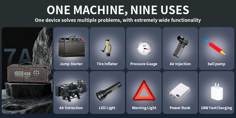 【Kapeezi】 Portable Car Emergency Starter Suitable for all gasoline engines and 6L diesel engines. 160PSI Tire Inflator 12V Battery Starter 18000mAh Power Bank with LED Light. 【Kapeezi】 Portable Car Emergency Starter Suitable for all gasoline engines and 6L diesel engines. 160PSI Tire Inflator 12V Battery Starter 18000mAh Power Bank with LED Light.
