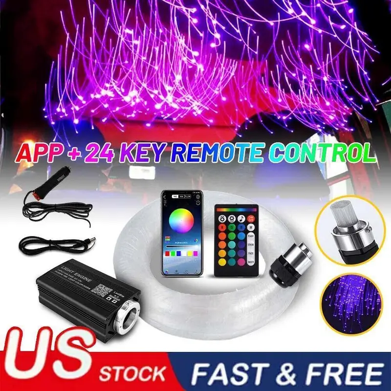 1000/500pcs Deluxe Meteor Shower Lighting Kit Fiber Optic Star Ceiling for Car Home with APP & 24 Key Remote Control RGBW LED Twinkle Music Mode