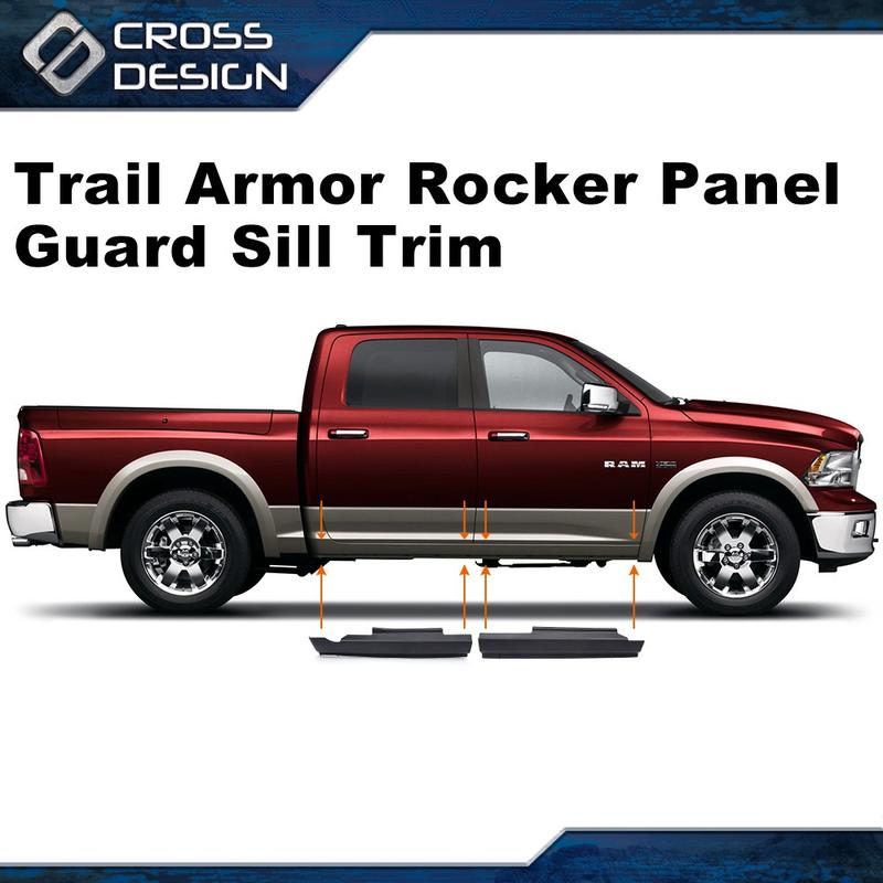 CROSSDESIGN Rocker Panel Protector Guard Cover Trim Fit For 2009-18 Dodge Ram Crew Cab