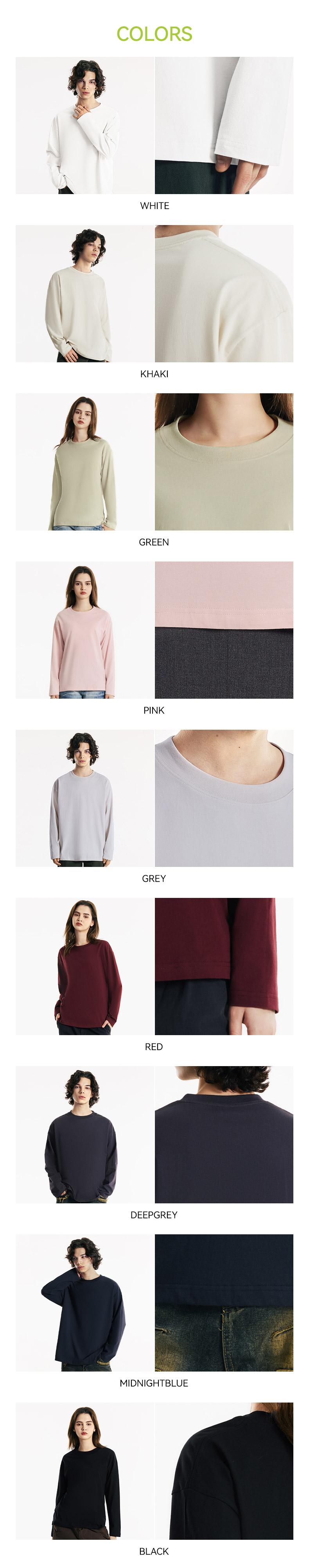 MIDMX Heavyweight Long Sleeve 100% Cotton Shirts  Solid Color Unisex Loose Fit Fade Proof Versatile Everyday Wear Men's Basic Tee Vintage Plant Dyed