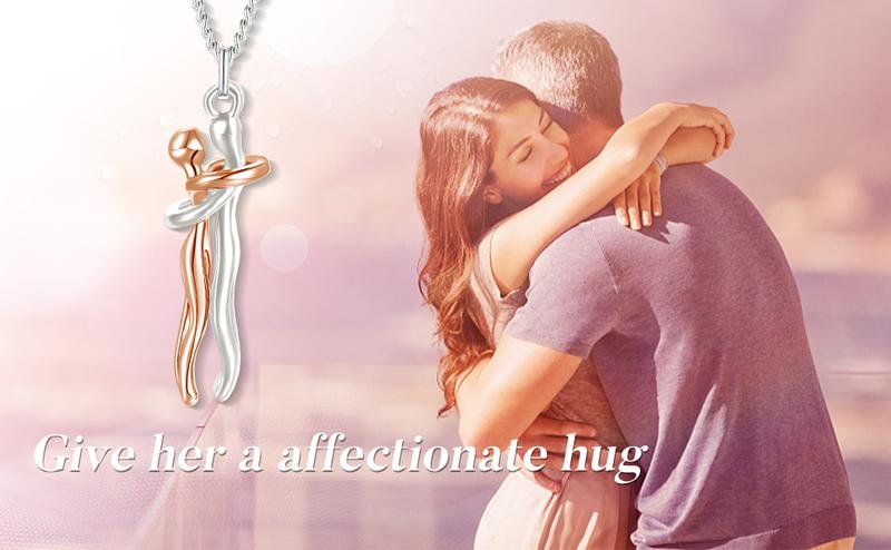 WoodBerry Affectionate Couple Hug Necklace for Women Men Love Snuggle Hug Pendant Jewelry Necklace Perfect Valentine's Day Anniversary Gift for Lovers