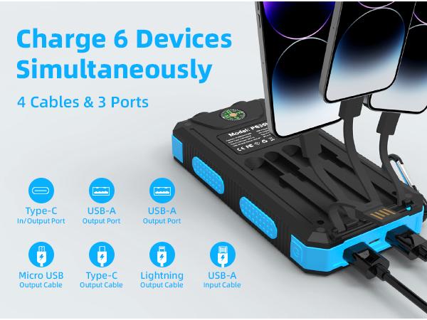 Solar Charger Power Bank 38800mAh-20000mAh, Portable Charger, 4 Cables 3 Ports Fast Charging External Battery Pack with USB C for Cell Phones, Solar Panel Charger with Dual Flashlight for Camping power bank power bank charger battery power bank