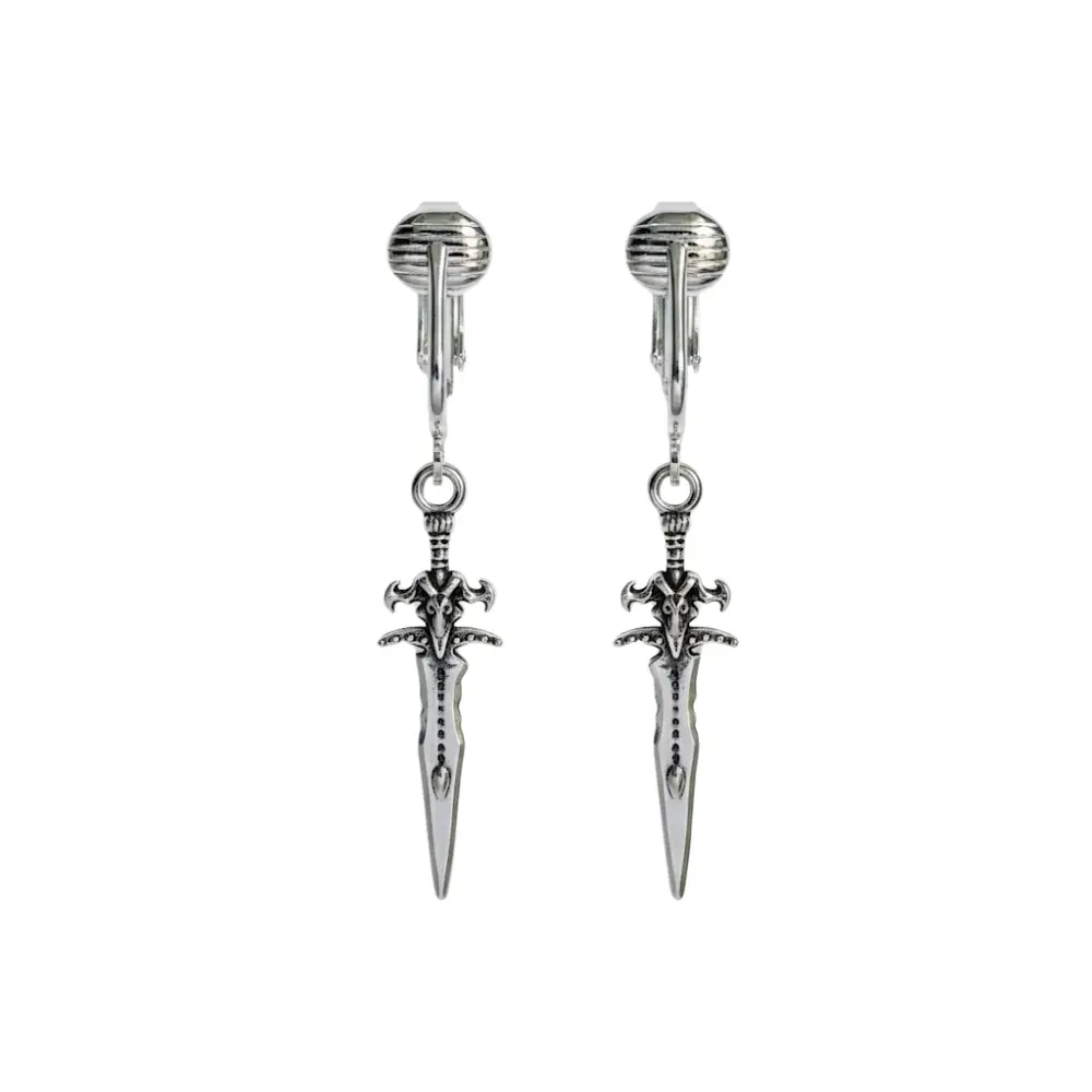 Silver Sword Clip On Dangling Earrings Silver Sword Clip On Dangling Earrings