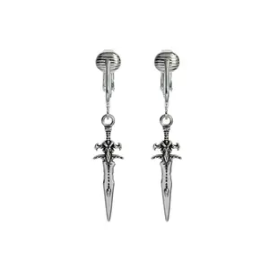 Silver Sword Clip On Dangling Earrings