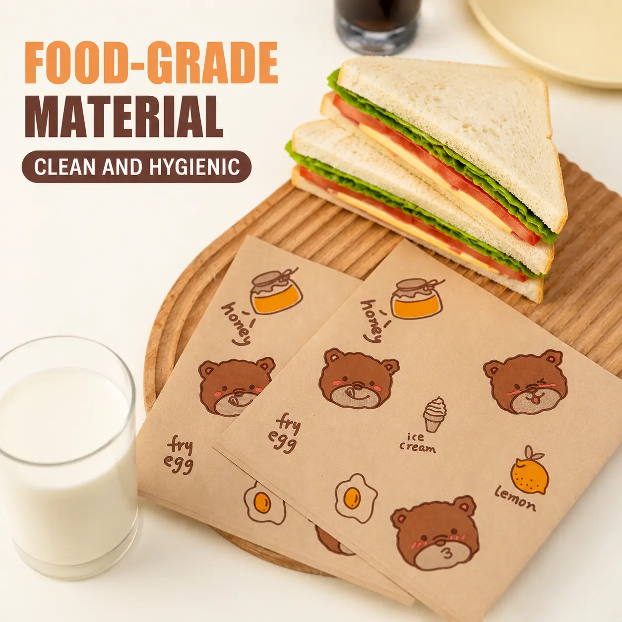 Paper Sandwich Bags, 50Pcs Greaseproof Food Bags, Disposable Unbleached Brown Paper Bags for Bakery, Cookies, Donuts, Bagels, Recyclable Snack Bags Non-Stick Food Packing Sleeves